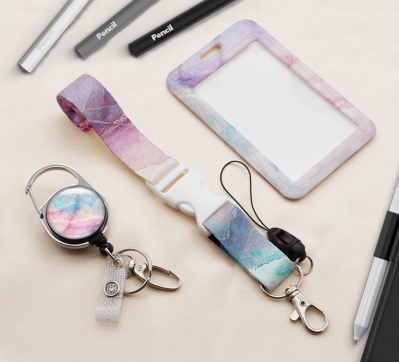 Boutilon ID Badge Holder with Lanyard,Retractable ID Badge Card Holders Detachable Neck Lanyard Strap with Badge Reel and Vertical ID Holder for Nurse Students Teachers Office Staff(Marble 6) - Image 2